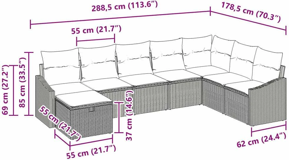 Lauko baldų komplektas Sodo Sofų Rinkinys 8 vnt. poliratanas