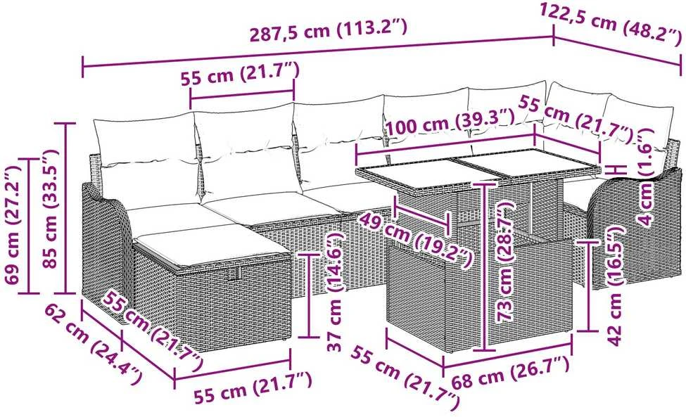 Lauko baldų komplektas Sodo Sofų Rinkinys 8 vnt. Juoda Poli ratanas