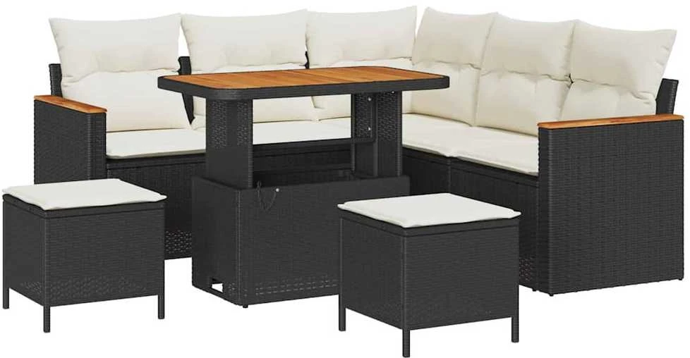 Lauko baldų komplektas Sodo Sofų Rinkinys 8 pcs Juoda poliratanas