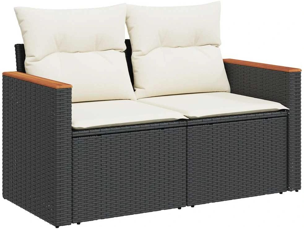 Lauko baldų komplektas Sodo Sofų Rinkinys 8 pcs Juoda poliratanas