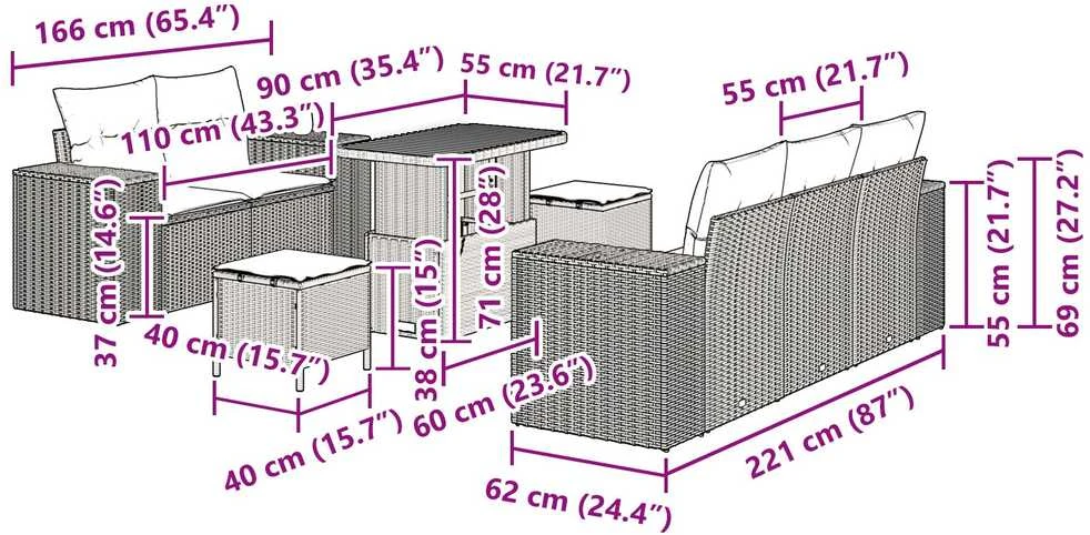 Lauko baldų komplektas Sodo Sofų Rinkinys 8 pcs Smėlio poliratanas