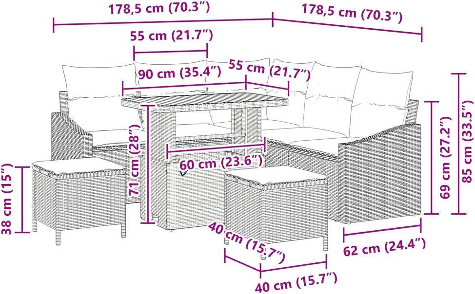 Sodo Sofų Rinkinys 8 vnt. 7-Vietų skaičius Smėlio Poli ratanas