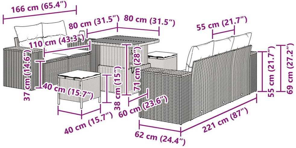 Sodo Sofų Rinkinys 8 pcs Smėlio poliratanas