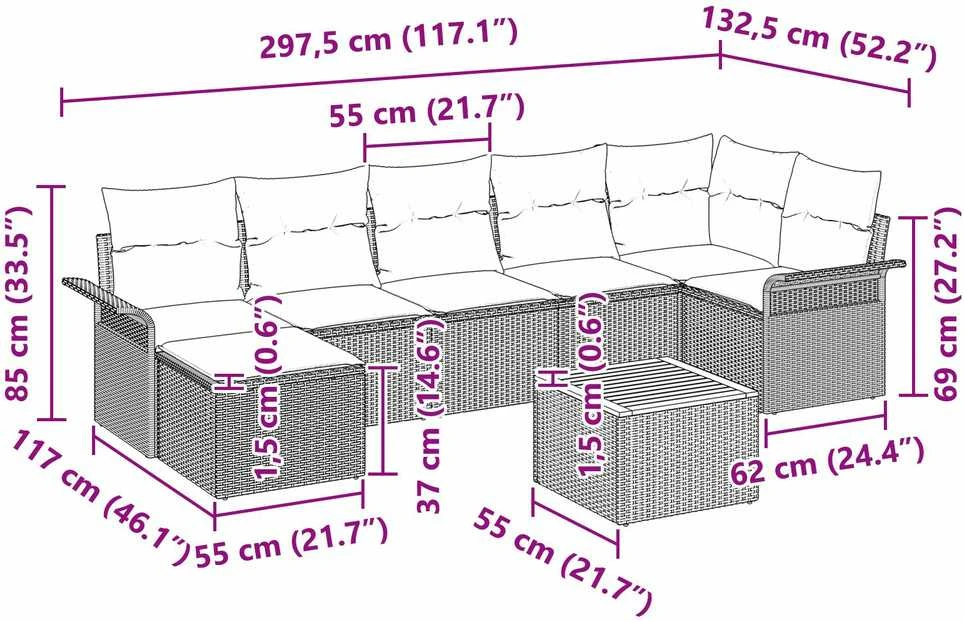 Sodo Sofų Rinkinys 8 vnt. Pilka poliratanas