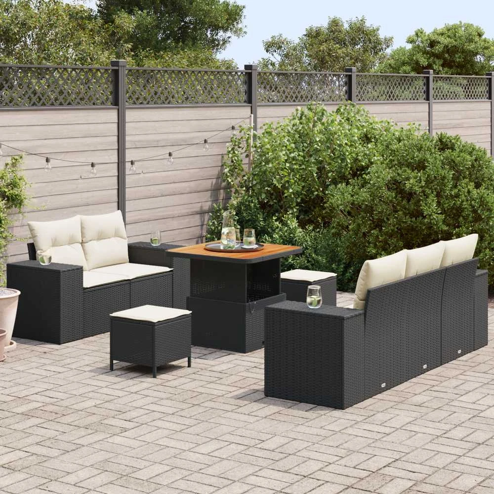 Sodo Sofų Rinkinys 8 pcs Juoda poliratanas