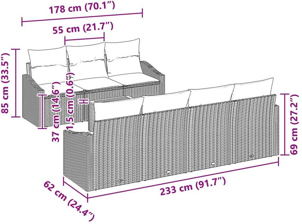 Sodo Sofų Rinkinys 8 vnt. Bežinė ir šviesiai pilka poliratanas