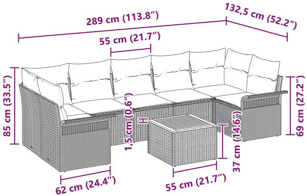 Sodo Sofų Rinkinys 8 vnt. 7-Vietų skaičius Juoda ir kreminė