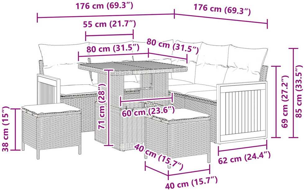 Sodo Sofų Rinkinys 8 vnt. 7-Vietų skaičius Bežinė ir kreminė