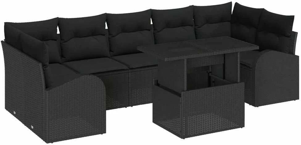 Lauko baldų komplektas Sodo Sofų Rinkinys 8 vnt. Juoda poliratanas