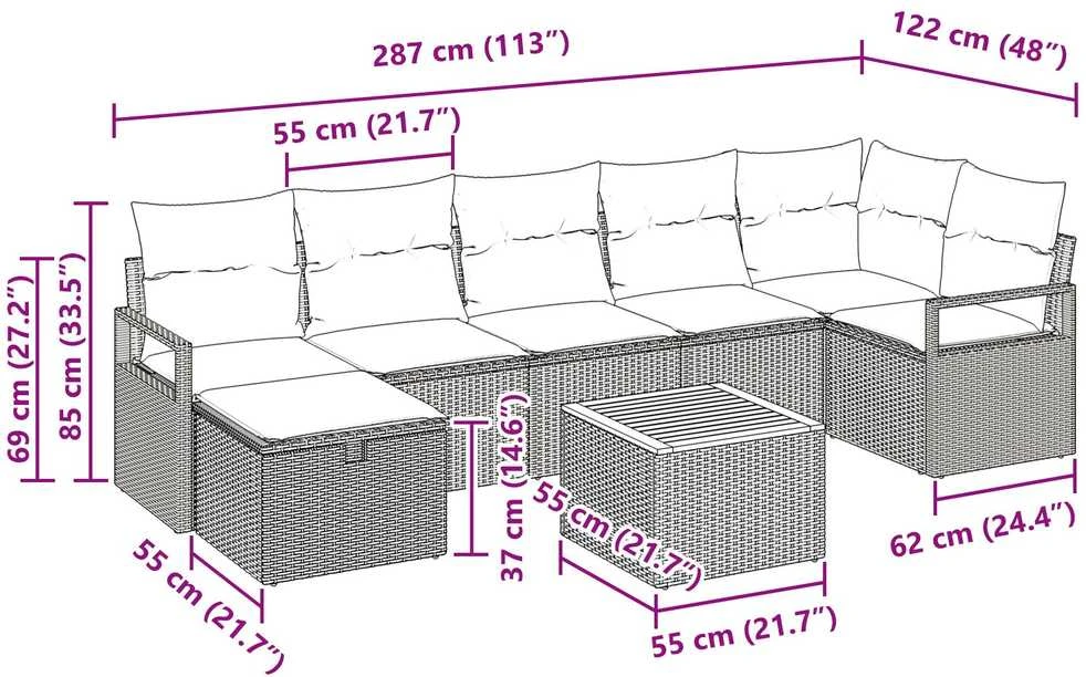 Lauko baldų komplektas Sodo Sofų Rinkinys 8 vnt. Pilka poliratanas