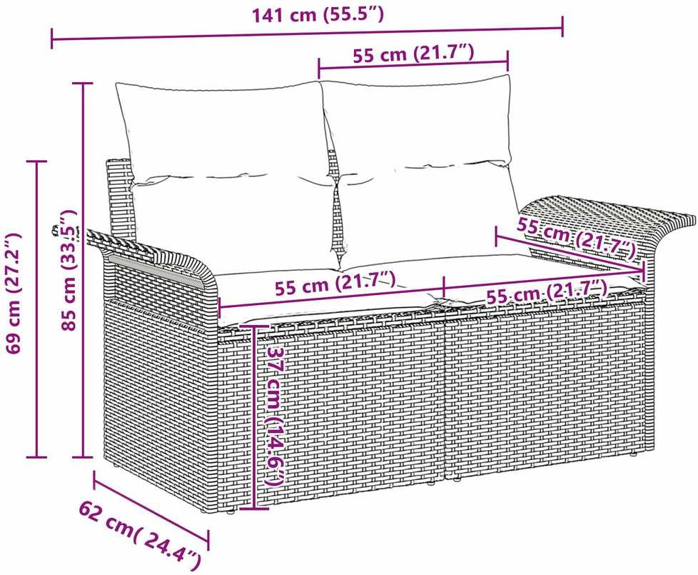 Lauko baldų komplektas Sodo Sofų Rinkinys 8 vnt. Juoda poliratanas