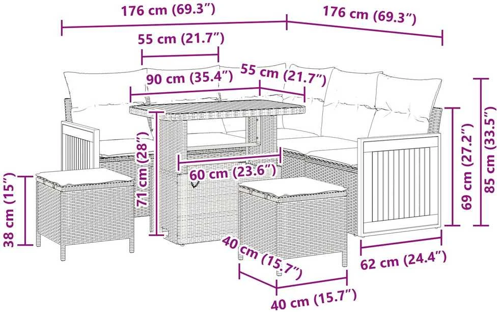 Sodo Sofų Rinkinys 8 vnt. 7-Vietų skaičius Juoda ir kreminė
