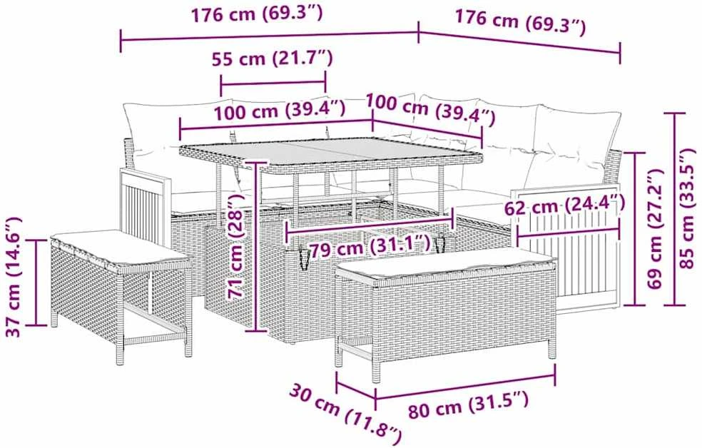 Sodo Sofų Rinkinys 9 vnt. 8-Vietų skaičius Bežinė ir kreminė