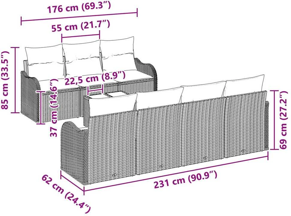 Sodo Sofų Rinkinys Ruda 55 x 55 x 37 cm poliratanas