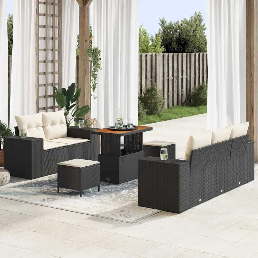 Lauko baldų komplektas Sodo Sofų Rinkinys 8 pcs Juoda poliratanas