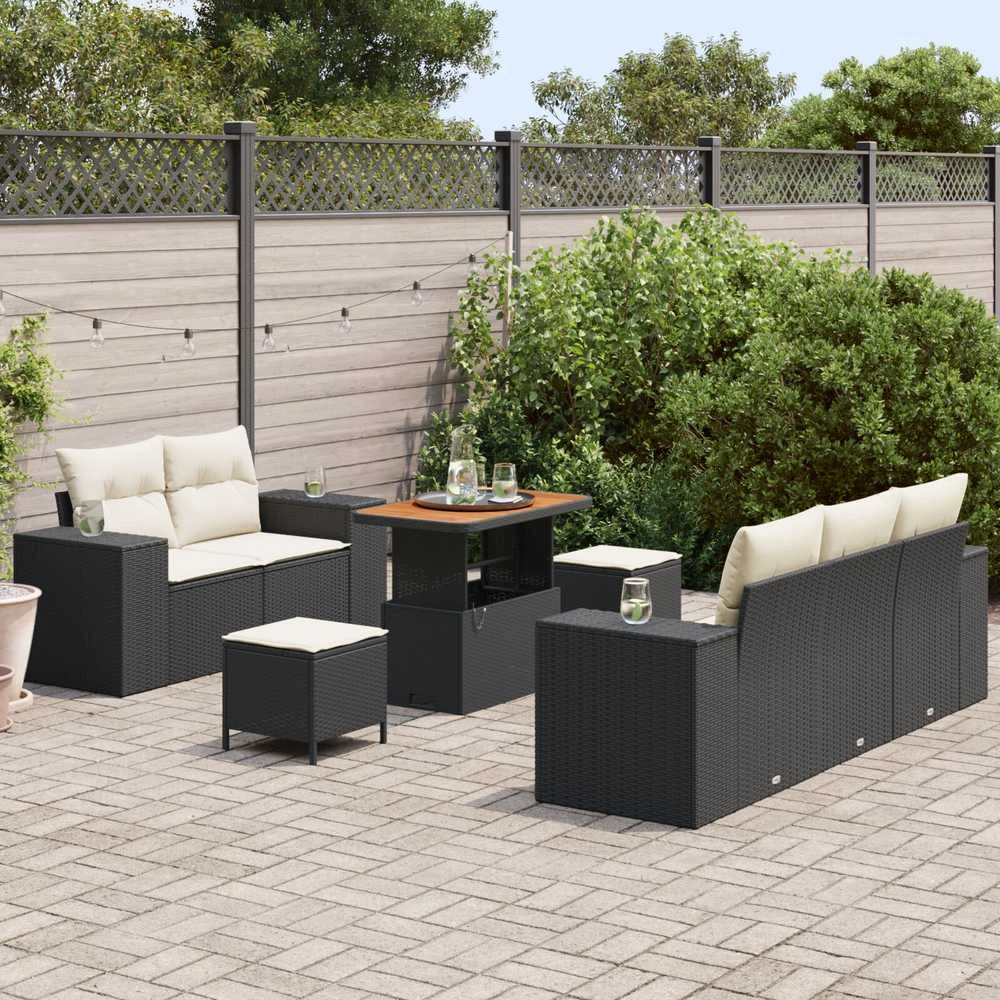 Lauko baldų komplektas Sodo Sofų Rinkinys 8 pcs Juoda poliratanas