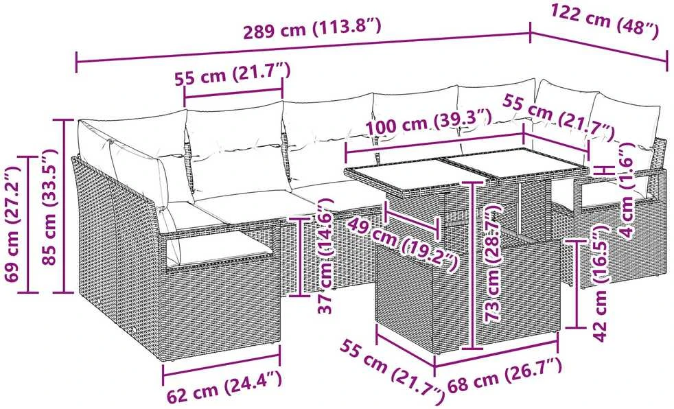 Sodo Sofų Rinkinys 8 vnt. 7-Vietų skaičius Ruda ir grietinėlė