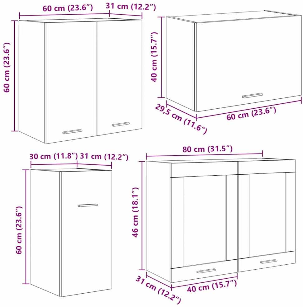Virtuvės spintelių komplektas Lyon 8 pcs Pilkas Sonoma