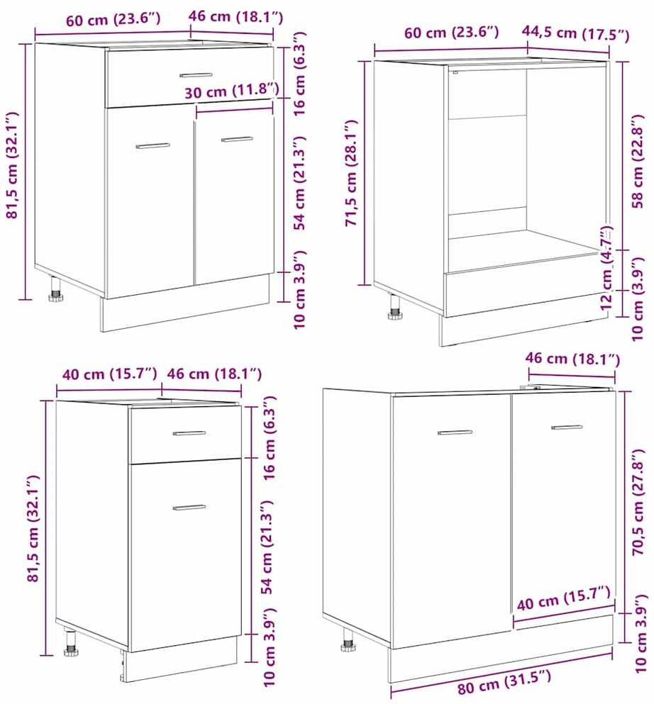 Virtuvės spintelių komplektas Lyon 8 pcs Pilkas Sonoma