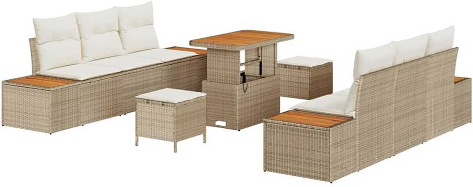 Sodo Sofų Rinkinys 9 pcs Smėlio poliratanas