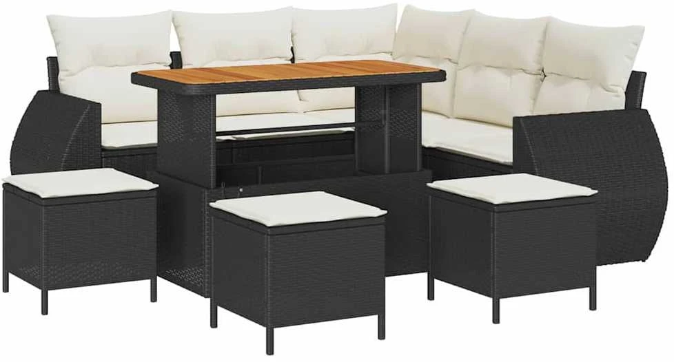Lauko baldų komplektas Sodo Sofų Rinkinys 9 pcs Juoda poliratanas