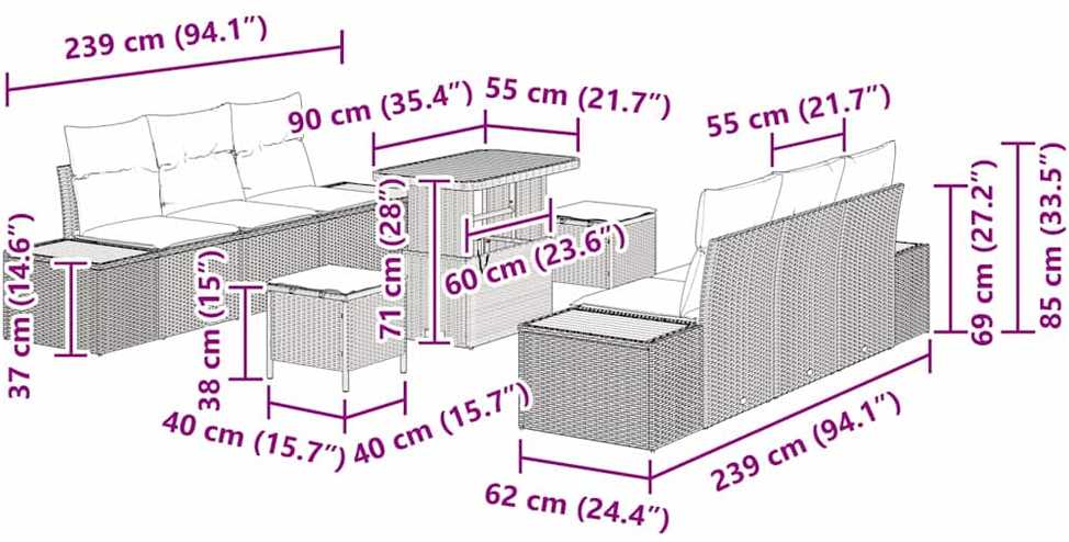 Sodo Sofų Rinkinys 9 pcs Smėlio poliratanas