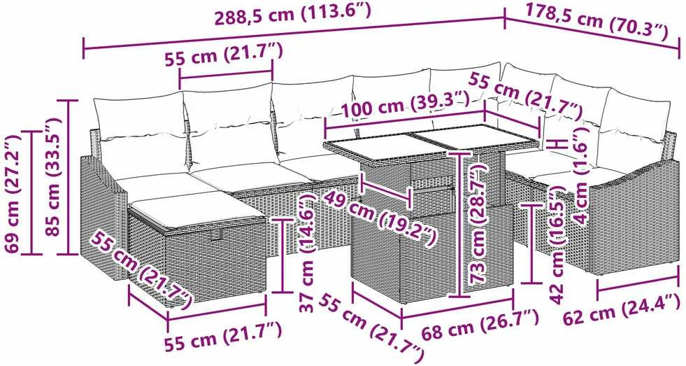 Sodo Sofų Rinkinys 9 vnt. poliratanas