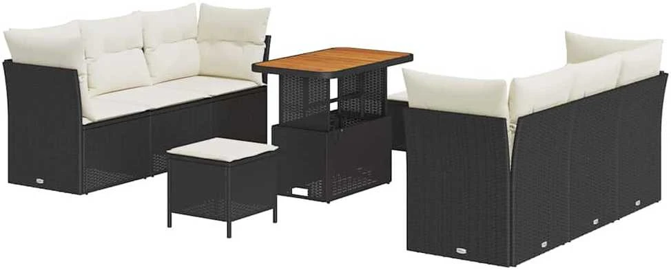 Sodo Sofų Rinkinys 9 pcs Juoda ir kreminė poliratanas