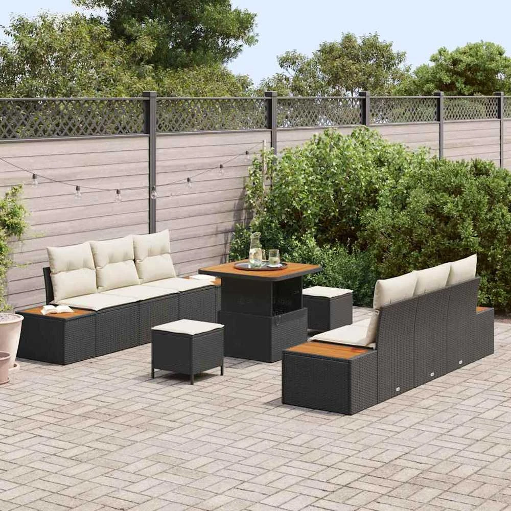 Lauko baldų komplektas Sodo Sofų Rinkinys 9 pcs Juoda poliratanas