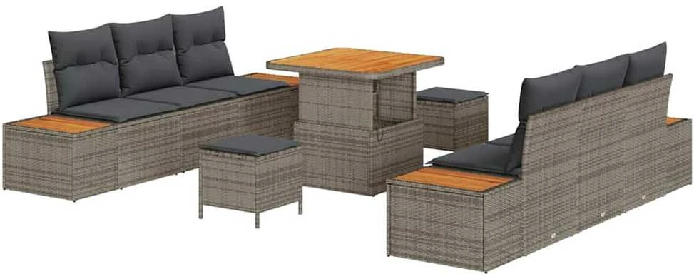 Lauko baldų komplektas Sodo Sofų Rinkinys 9 pcs Pilka poliratanas