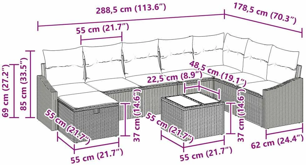 Sodo Sofų Rinkinys 9 vnt. poliratanas