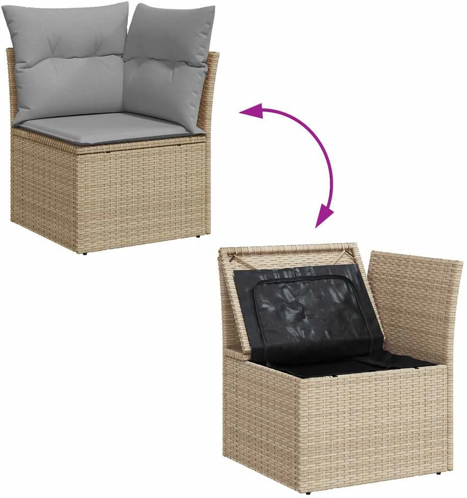 Lauko baldų komplektas Sodo Sofų Rinkinys 9 vnt. Smėlio Poli ratanas