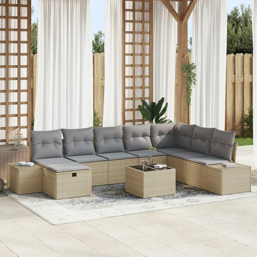 Sodo Sofų Rinkinys 9 vnt. Smėlio poliratanas