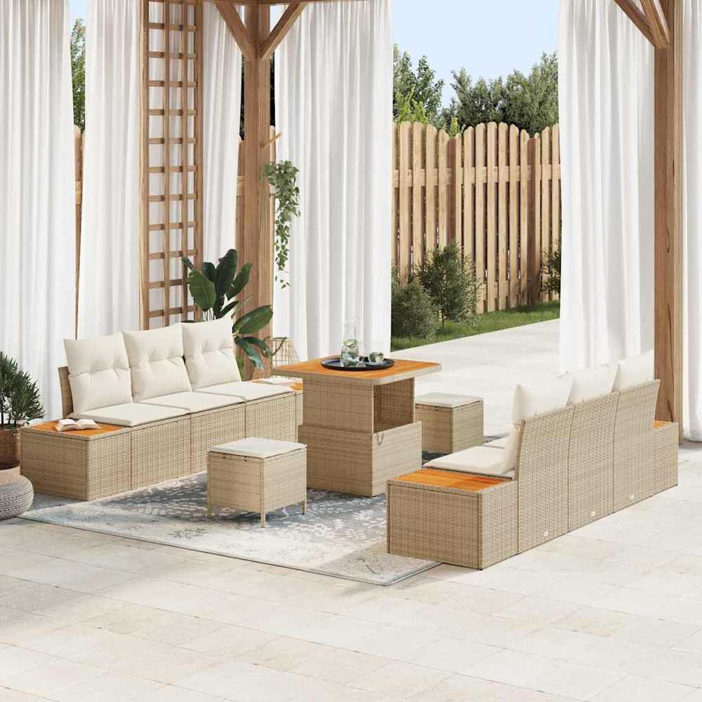 Lauko baldų komplektas Sodo Sofų Rinkinys 9 pcs Smėlio poliratanas