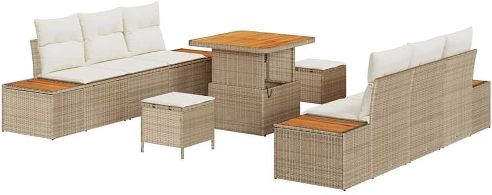 Lauko baldų komplektas Sodo Sofų Rinkinys 9 pcs Smėlio poliratanas