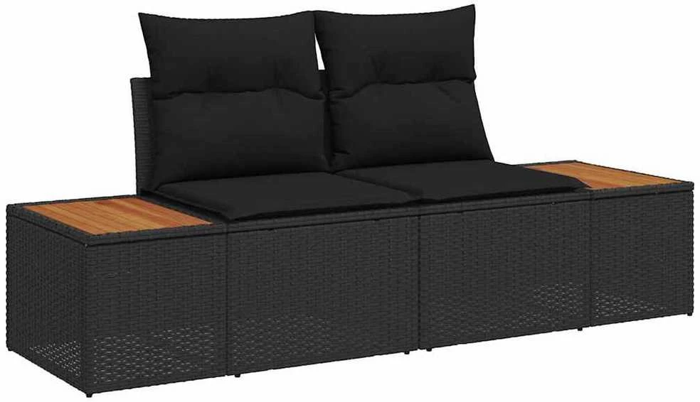 Lauko baldų komplektas Sodo Sofų Rinkinys 9 pcs Juoda poliratanas
