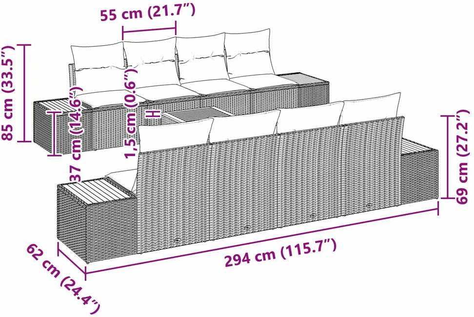 Sodo Sofų Rinkinys 9 vnt. Smėlio Poli ratanas