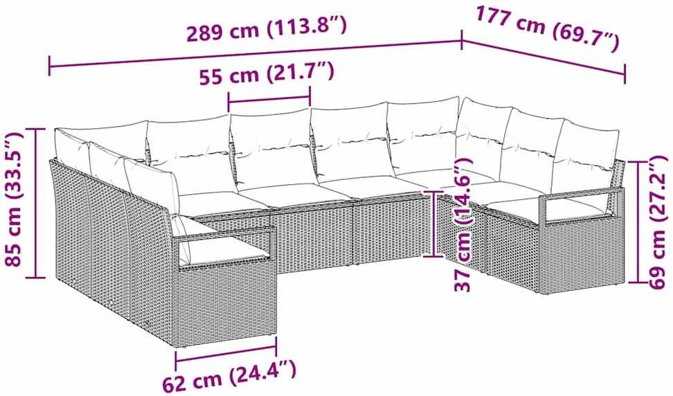 Lauko baldų komplektas Sofos komplektas 9 vnt. Šviesiai pilka poliratanas