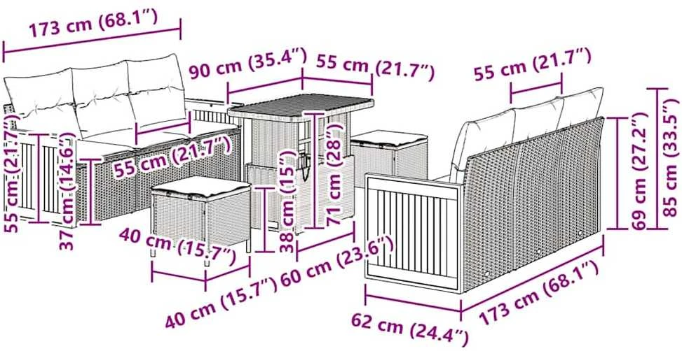 Sodo Sofų Rinkinys 11 vnt. 8-Vietų skaičius Bežinė ir kreminė