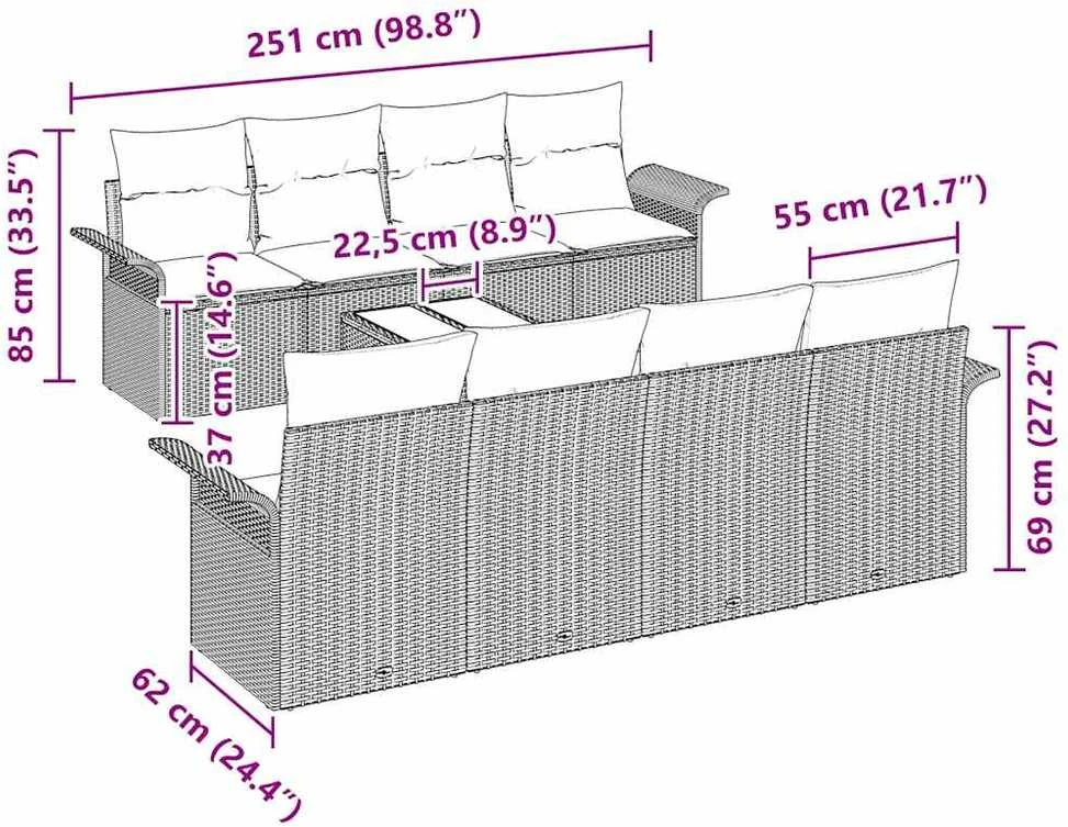 Sofa Sodo Sofų Rinkinys 9 vnt. 8-Vietų skaičius Juoda poliratanas