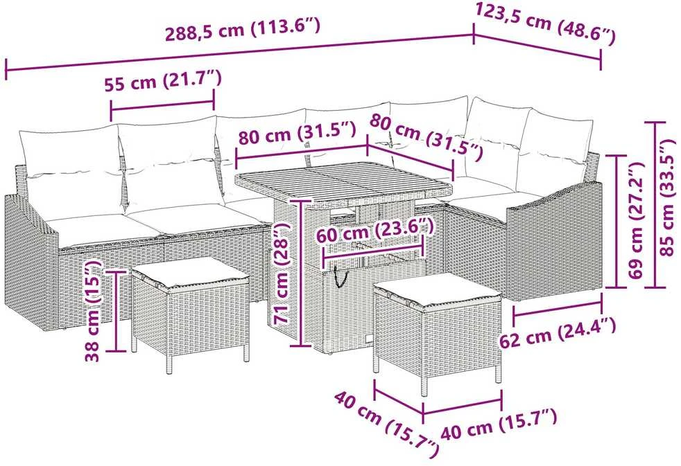 Sodo Sofų Rinkinys 9 vnt. 7-Vietų skaičius Smėlio Poli ratanas