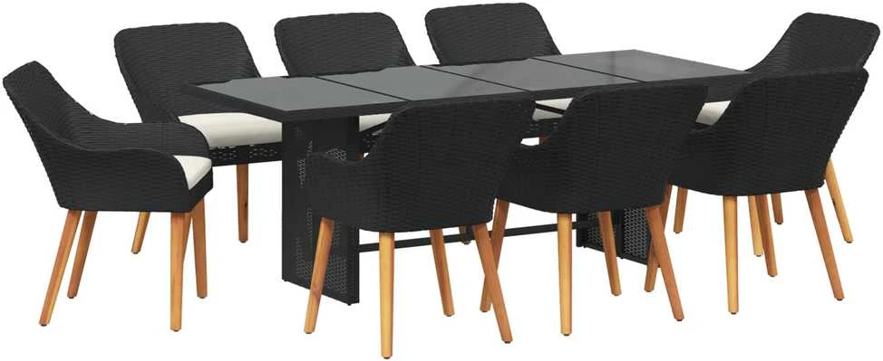 Sodo valgomojo komplektas 9 vnt. Juoda poliratanas