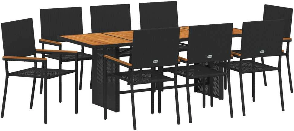 Sodo valgomojo komplektas 9 vnt. Juoda poliratanas
