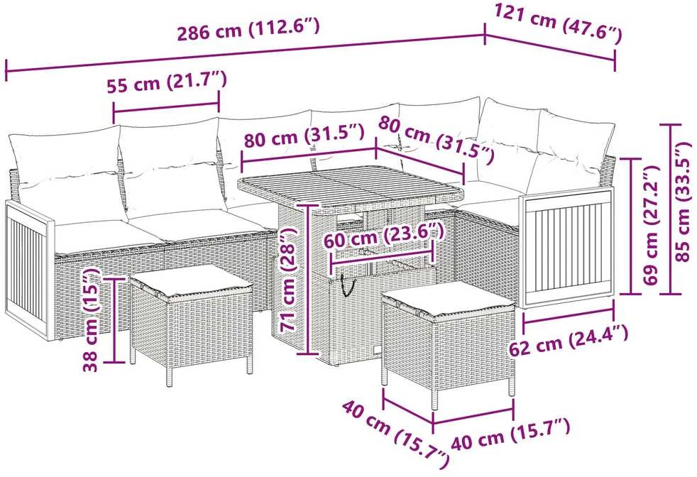 Sodo Sofų Rinkinys 9 vnt. 8-Vietų skaičius Pilka