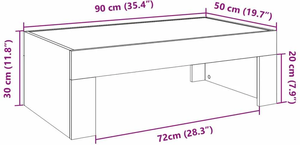 Kavos staliukas su Infinity LED lemputėmis, baltas, 90x50x30cm