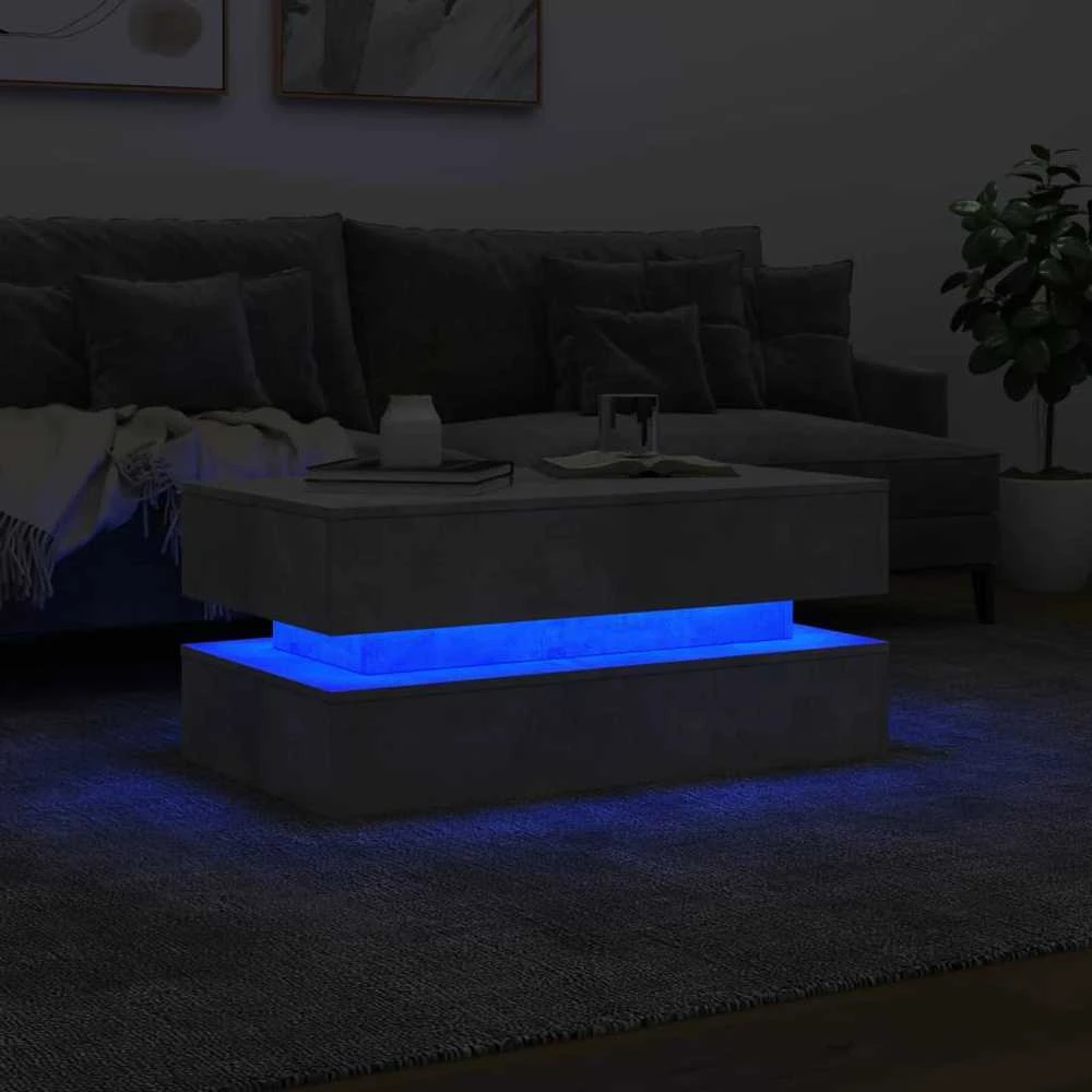 Kavos staliukas su LED lemputėmis, betono pilkas, 90x50x40cm