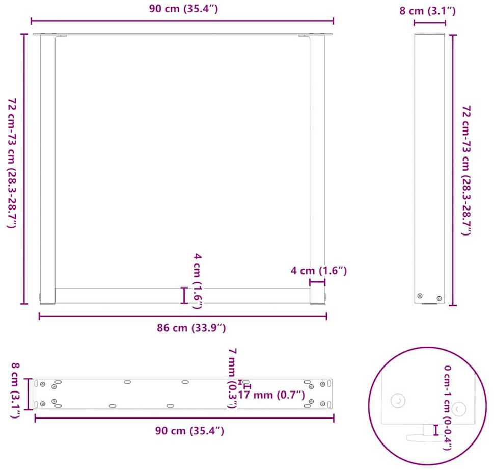 Valgomojo stalo kojelės, 2 vnt., juodos, 90x(72-73) cm, plienas, U formos