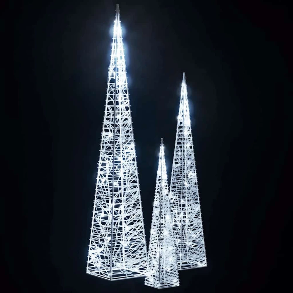 Akrilinė LED dekoracija kūgiai, šaltos baltos, 30/45/60cm