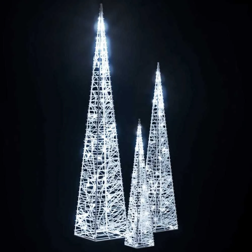 Akrilinė LED dekoracija kūgiai, šaltos baltos, 30/45/60cm