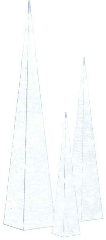 Akrilinė LED dekoracija kūgiai, šaltos baltos, 30/45/60cm